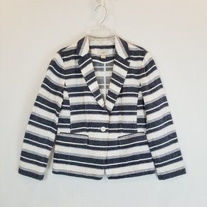 Loft Blue & Ivory Striped Linen Blend Blazer Sz 0